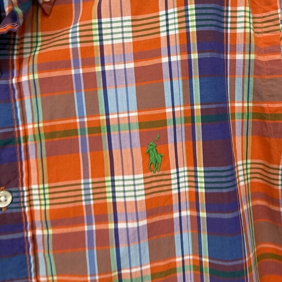 Ralph Lauren Shirt Mens Large Orange Blue Plaid Slim Fit Button Down Long Sleeve - Picture 7 of 9